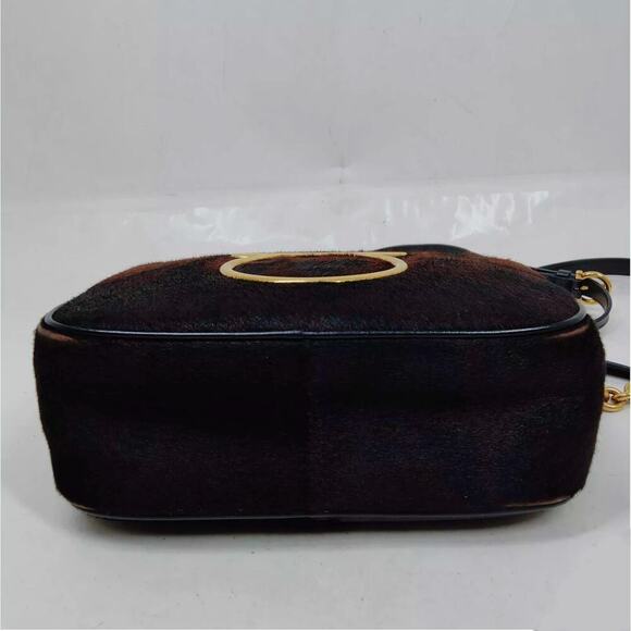 RARE Ferragamo Calf Hair Leather Gold Chain Camera Crossbody Bag - Picture 9 of 13